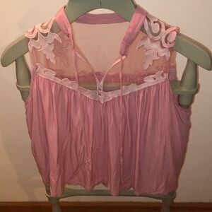Free People Pink Sheer Yoke Sleeveless Blouse